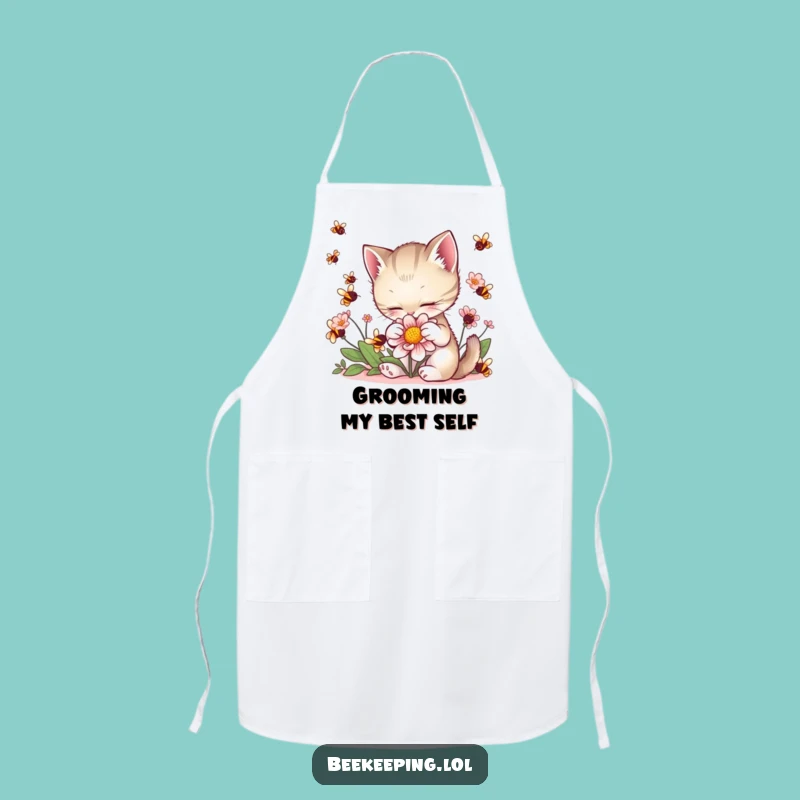 Funny Kitten Petting Flower Apron: Cute Cat Kitchen Wear for Bakers