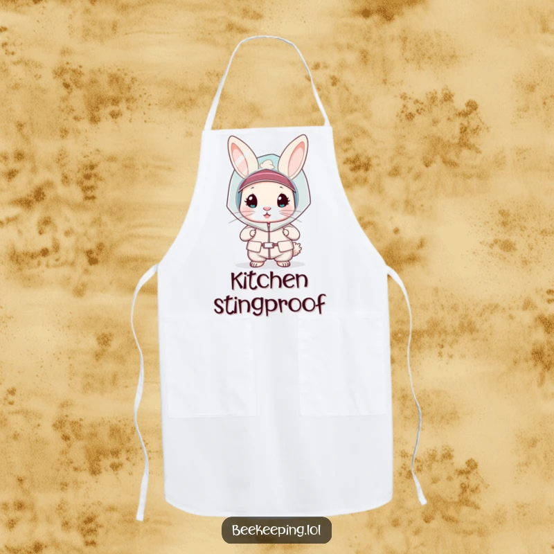 Funny rabbit in a bee veil and protective suit on a kitchen apron, practical and amusing, great gift.