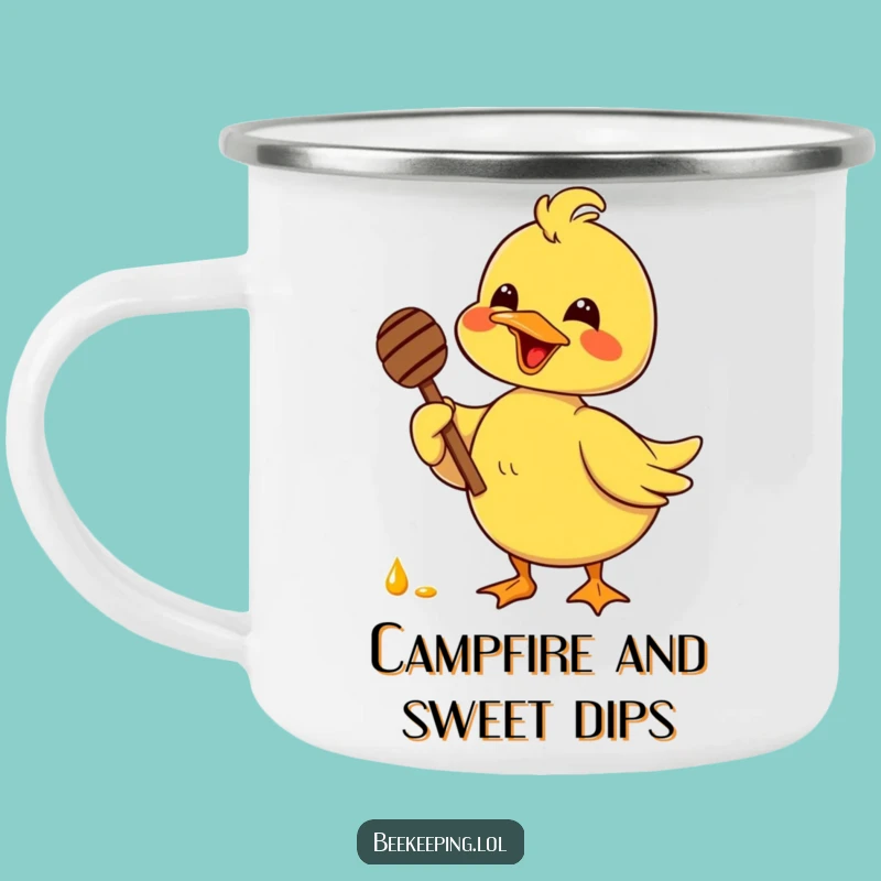 Funny Duck Honey Lover Camping Mug - Delighted Bird Dipping Sweetness, Outdoor Gift