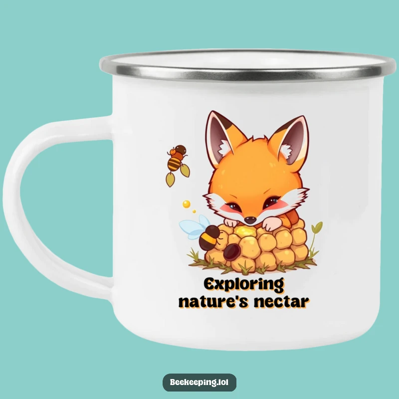 Funny Camping Mug: Curious Fox Beehive Adventure Gift