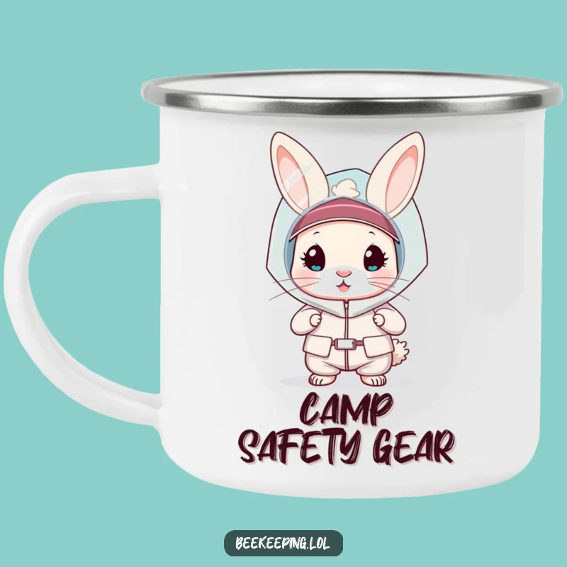 Funny Rabbit Bee Suit Camping Mug: Adventure with Purpose