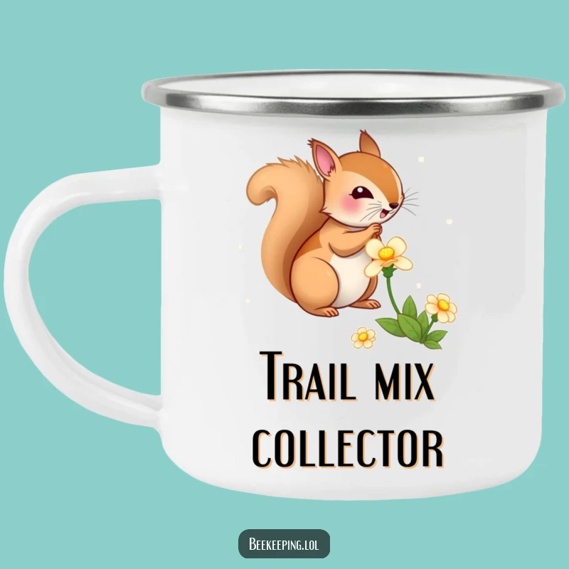 Funny Squirrel Flower Camping Mug: Enamel Bouncy Squirrel, Perfect Outdoor Nature Gift