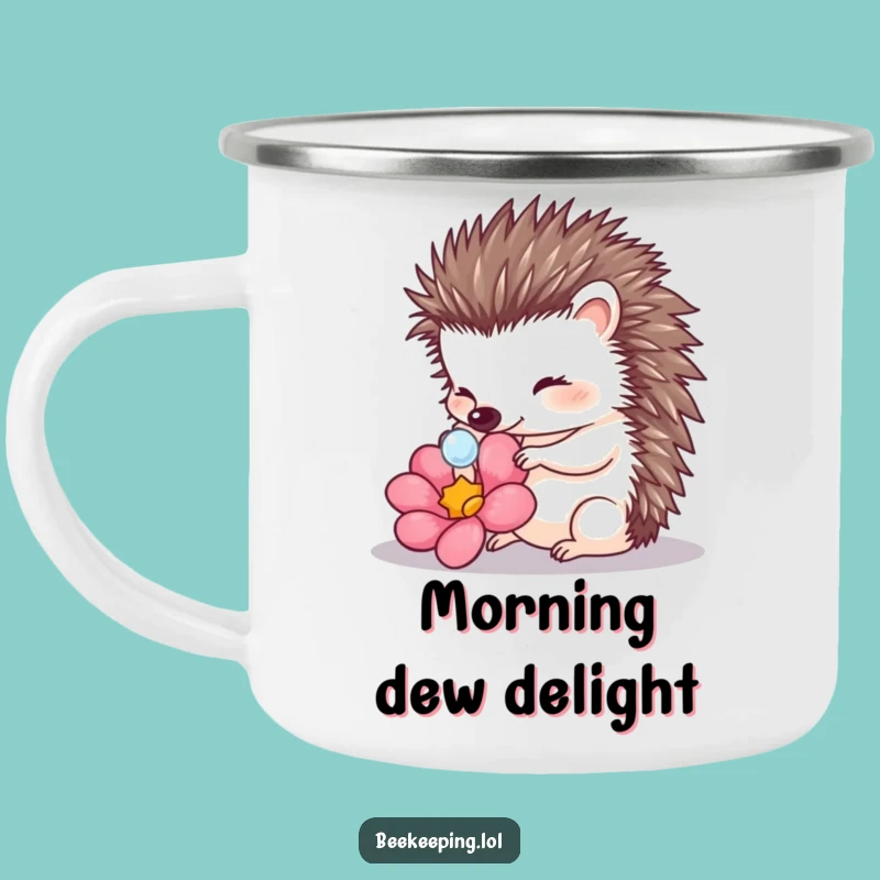 Funny Hedgehog Touching Dewdrop Camping Mug: Durable Nature Cup