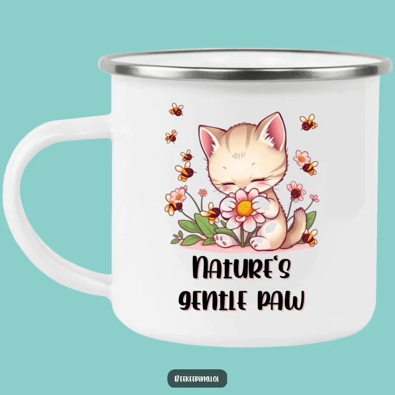 Funny Kitten Petting Flower Camping Mug: Durable Cat Cup for Outdoors