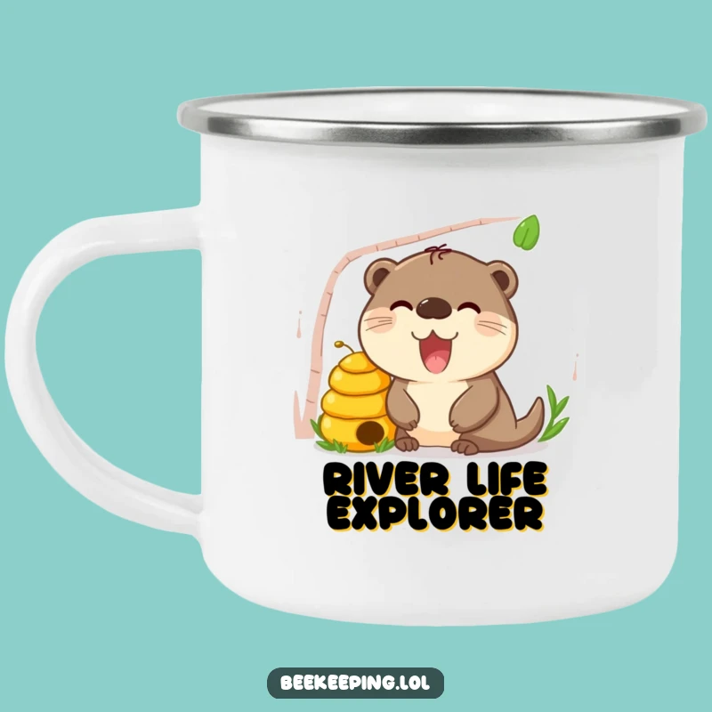 Funny Otter Beehive Camping Mug: Enamel Curious Otter, Perfect Outdoor Animal Gift
