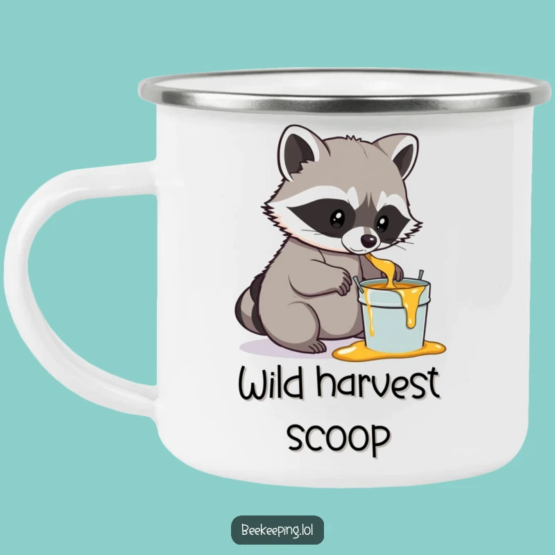 Funny Raccoon Honey Camping Mug: Enamel Determined Raccoon, Perfect Outdoor Nature Gift