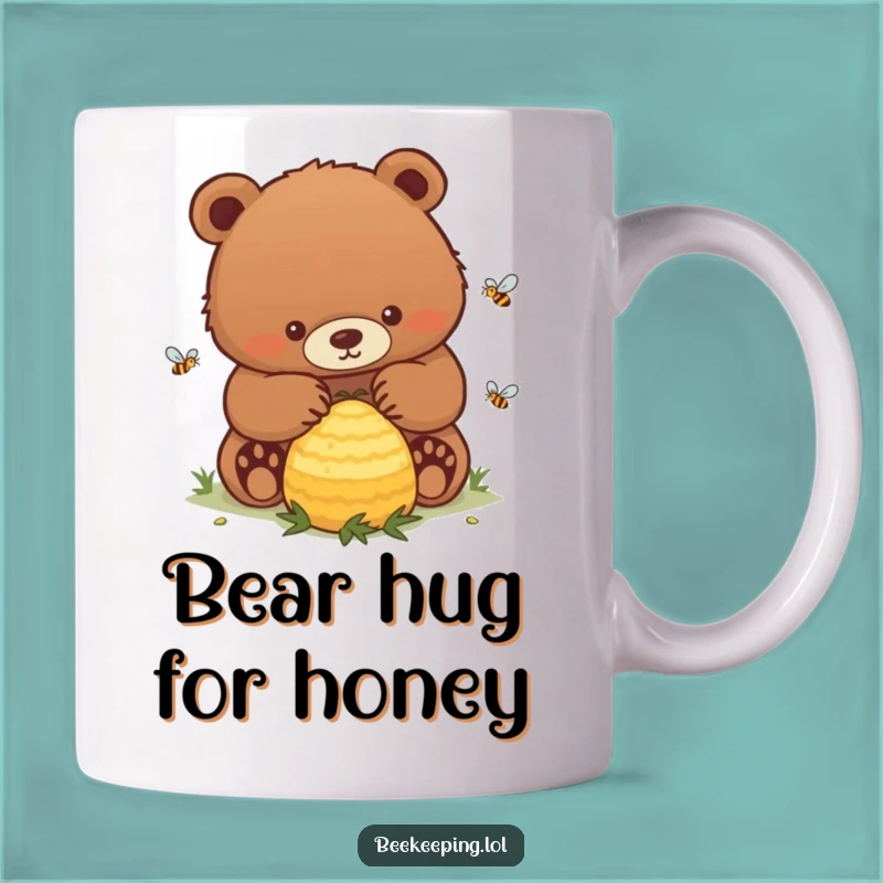 Funny Bear and Hive Mug: Determined Bear Tending a Buzzing Gift!
