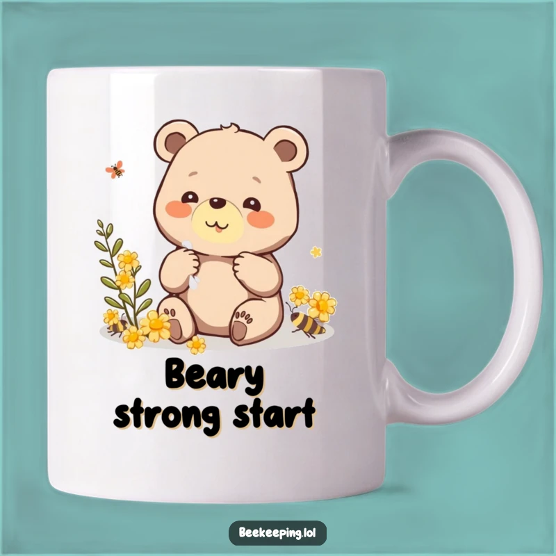 Funny Bear Propolis Mug: Beaming Bear Collecting Honey, Perfect Funny Gift
