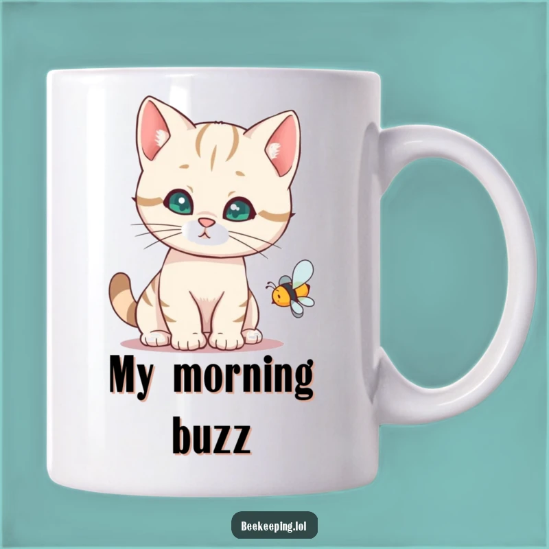 Funny Cat And Bee Mug - Curious Feline Gift For Cat Lovers
