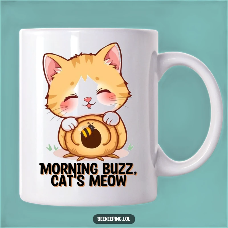 Funny Giggling Cat Mug: Curious Peek into Beehive, Hilarious Pet Gift
