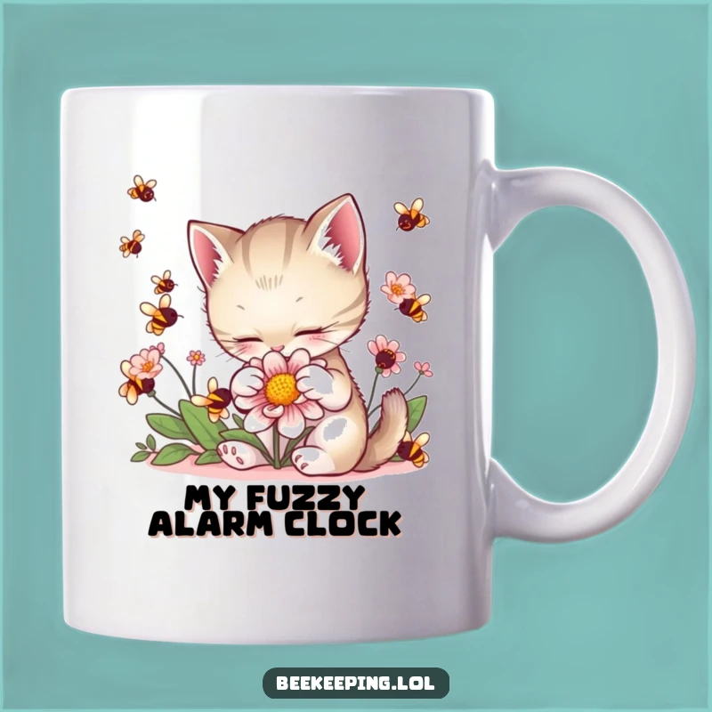 Funny Kitten Petting Flower Mug: Adorable Cat Gift for Bee Lovers