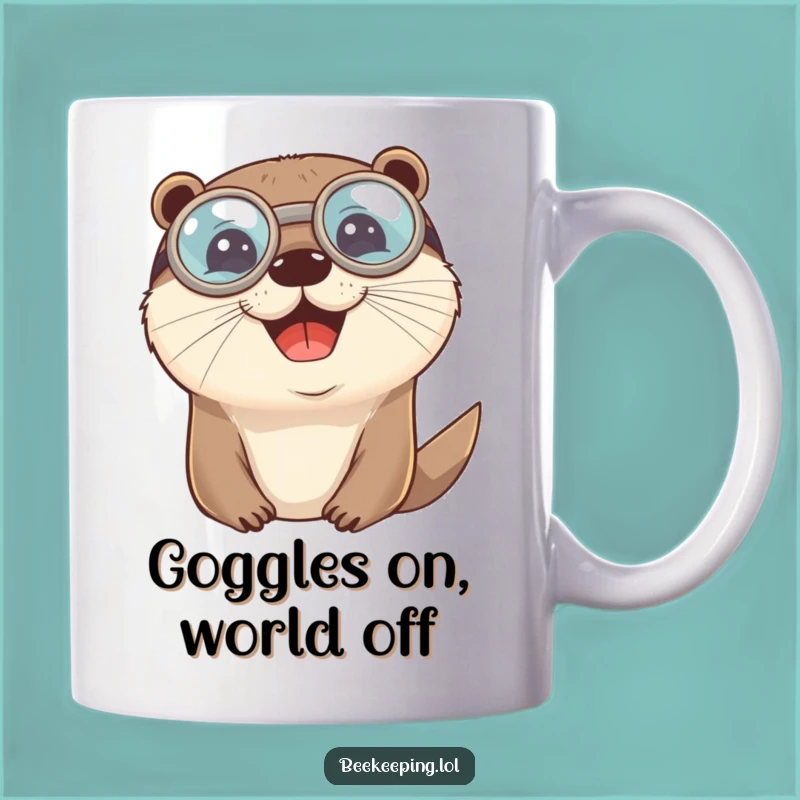 Funny Otter Goggles Mug: Cheerful Aquatic Mammal, Hilarious Protective Gear, Perfect Gift