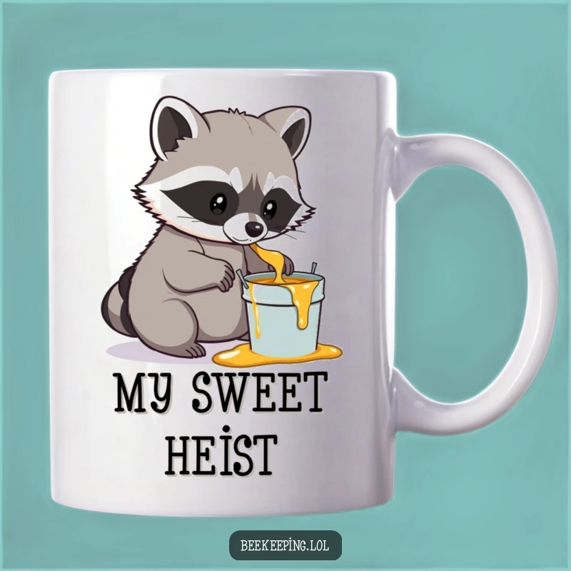 Funny Raccoon Honey Mug: Determined Raccoon Scooping Honey, Hilarious Treat Lover Gift