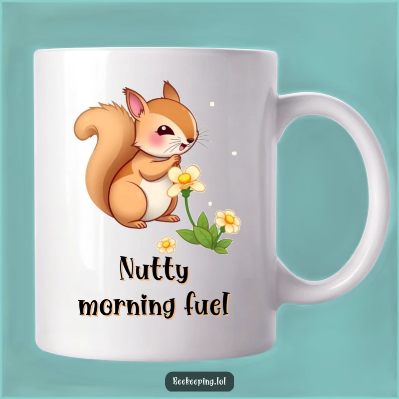 Funny Squirrel Flower Mug: Bouncy Squirrel Gathering Nectar, Hilarious Nature Lover Gift