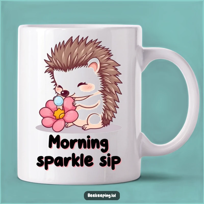 Funny Hedgehog Touching Dewdrop Mug: Cute Nature Gift for Animal Lovers