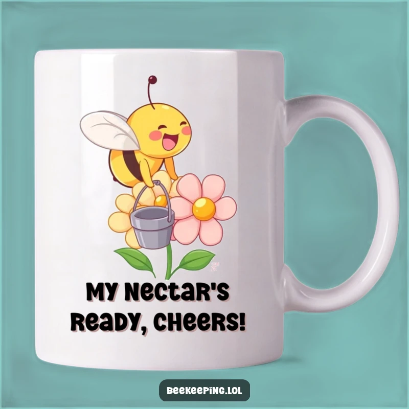 Funny Bee Flower Gift Mug: Joyful Insect with Bucket for Nature Lovers