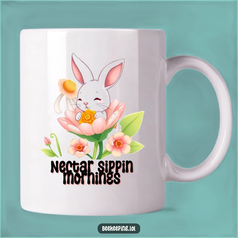 Funny Bunny Flower Mug: Playful Bunny Sipping Nectar Gift!