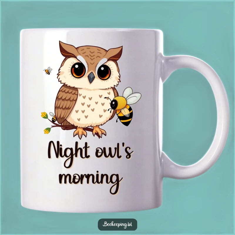 Funny Owl Bee Mug: Curious Owl Watching Bees, Perfect Funny Gift