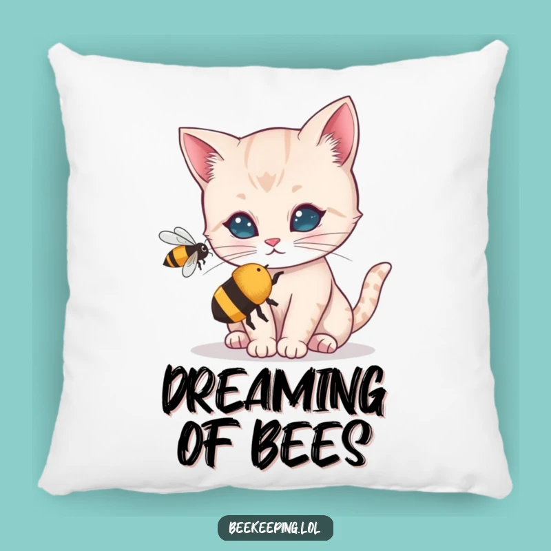 Funny Curious Cat Pillow - Bee Watching Comfort - Cozy Humor Gift