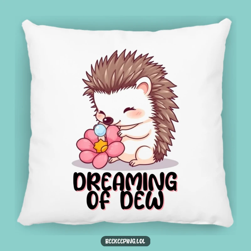 Funny Hedgehog Touching Dewdrop Pillow: Cozy Cushion for Nature Enthusiasts
