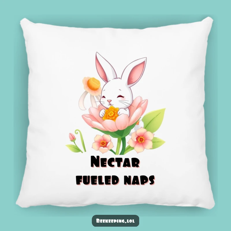 Funny Bunny Flower Pillow: Cute Bunny Sipping Accent Gift!