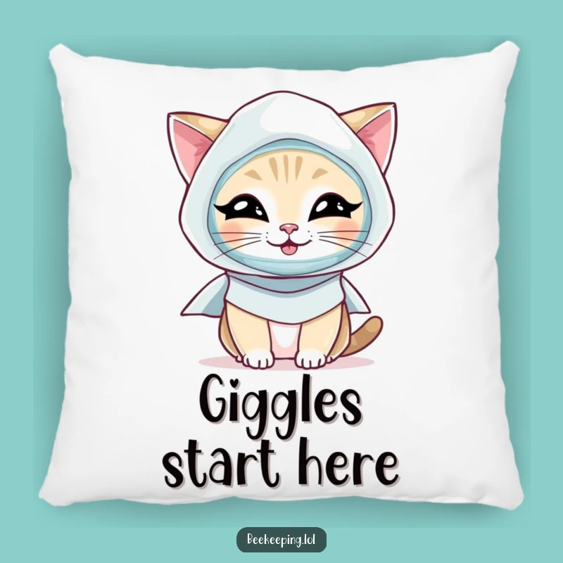 Funny Cat Beekeeper Pillow: Cozy Giggling Cat Accent Gift!