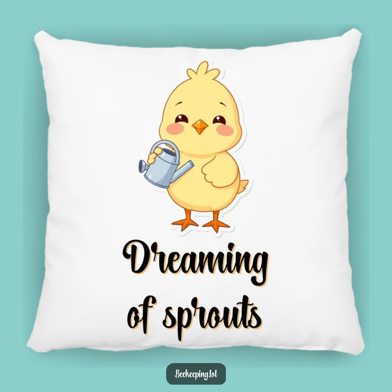 Funny Chick Gardener Pillow - Cheerful Bird Watering Plant Accent, Cozy & Cute Gift