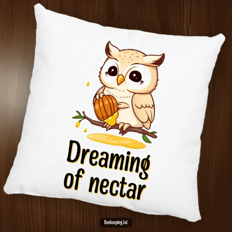 Funny pillow with a proud owl collecting honey from a honeycomb, adding a touch of whimsical comfort to any seating area.