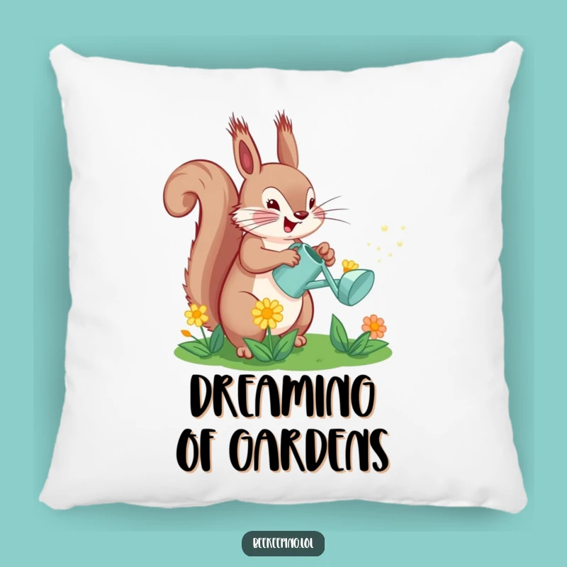 Funny Squirrel Watering Flower Pillow: Cozy Cushion for Garden Enthusiasts