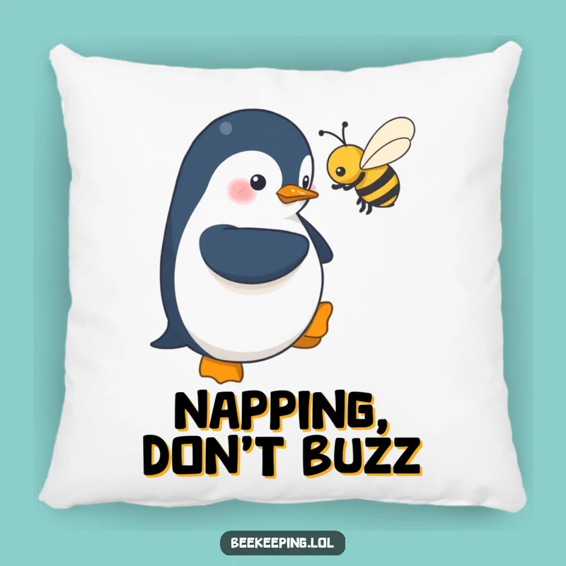Funny Penguin Pillow: Shy Near Bee, Cozy & Heartwarming Decor