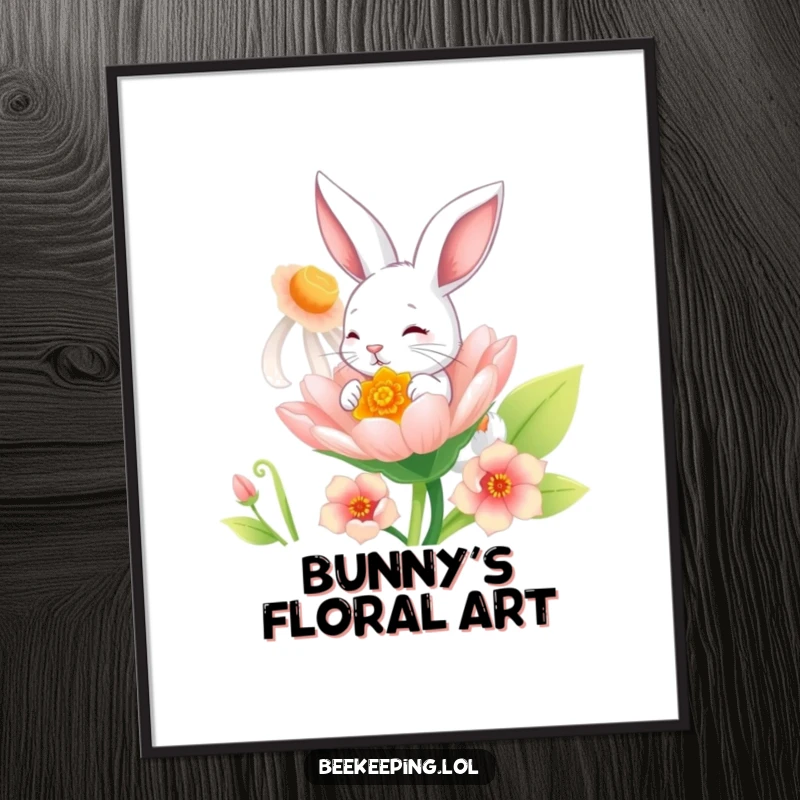 Funny Bunny Digital Art: A whimsical, high-resolution image of a playful bunny sipping nectar from an oversized flower.
