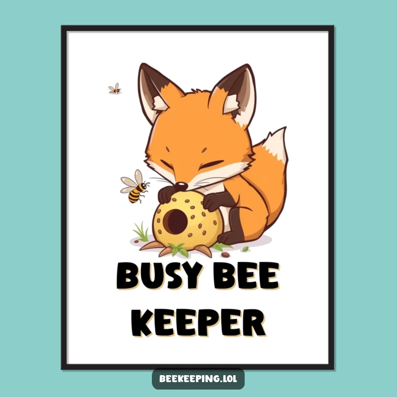 Funny Fox Beekeeper Digital Art - Determined Hive Tending Print, Instant Humorous Gift