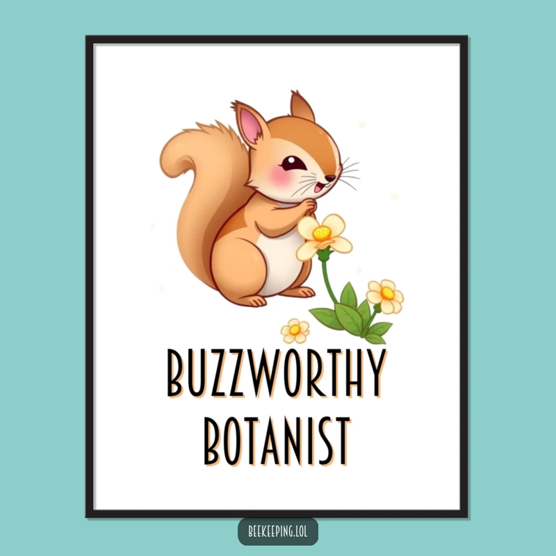 Funny Squirrel Flower Digital Art Print: Instant Download Bouncy Squirrel, Woodland Decor