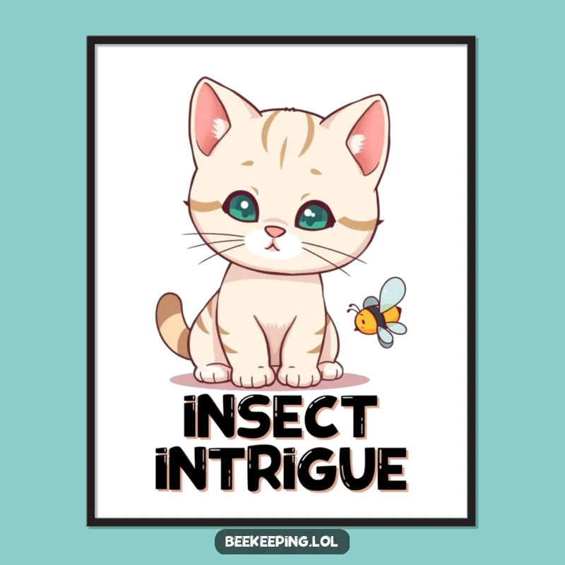 Funny Cat Bee Digital Art - Humorous Printable Decor, Quirky Gift