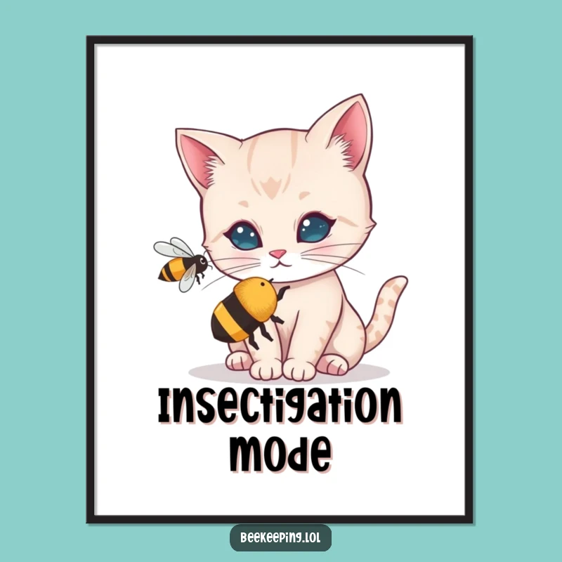Funny Curious Cat Digital Art - Bee Intrigue Print - Humorous Home Decor