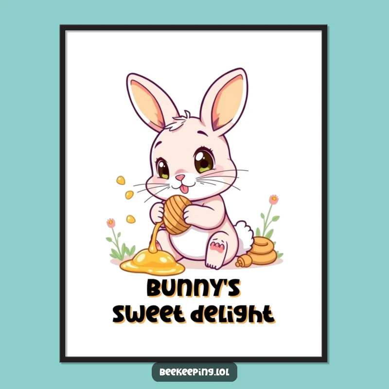 Funny Digital Art Print: Bunny Honey Wonder - Cute Wall Decor Gift
