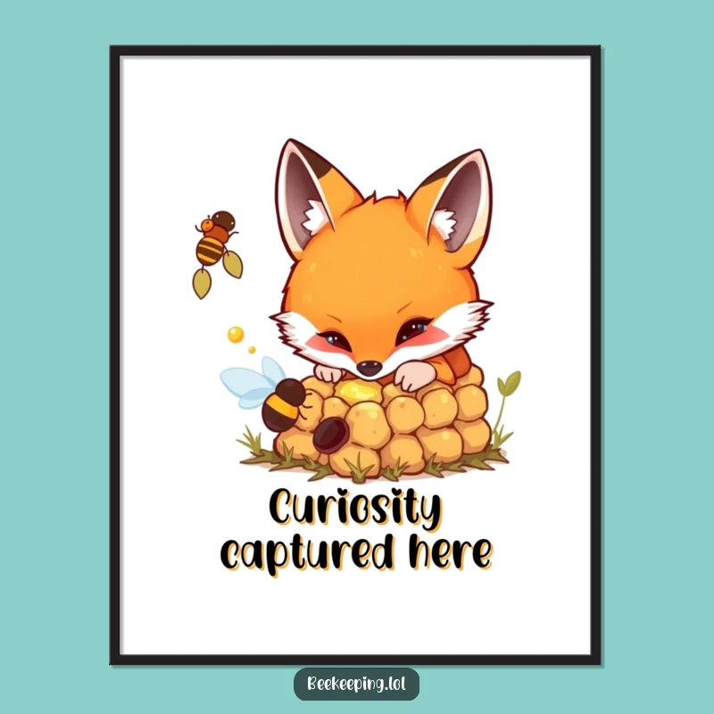 Funny Digital Art Print: Curious Fox Beehive - Intriguing Wall Decor Gift