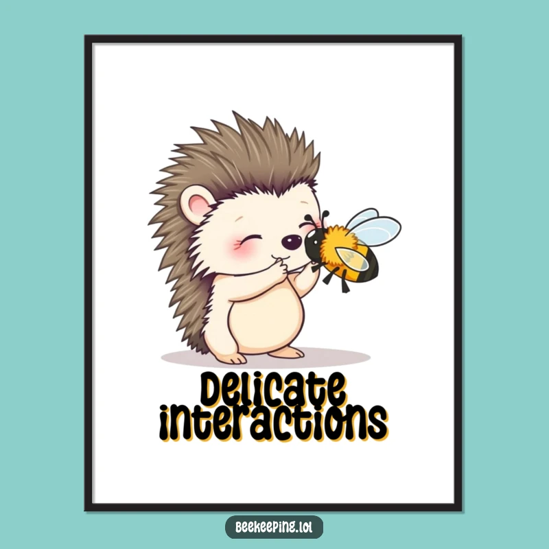 Funny Hedgehog Bee Brush Digital Art: Gentle Interaction - Instant Download Gift!