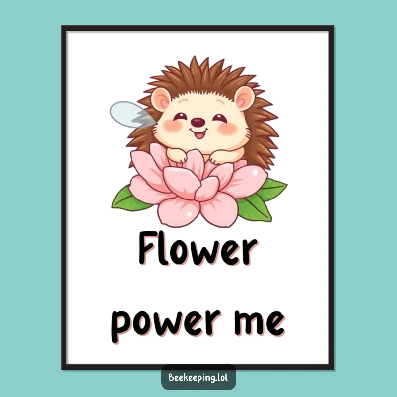 Funny Hedgehog Flower Digital Art: Giggling Garden Print, Buzzing Humor