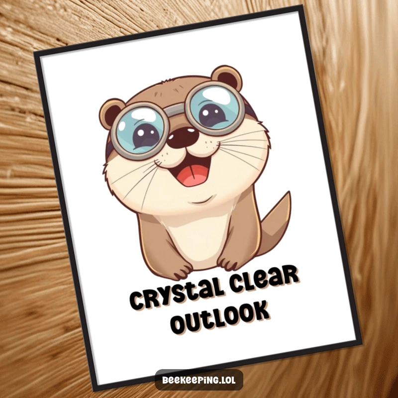 Funny cheerful otter wearing round protective goggles, a humorous digital art print for instant download.