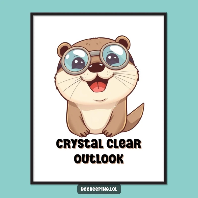 Funny Otter Goggles Digital Art: Cheerful Aquatic Mammal Print, Hilarious Decor