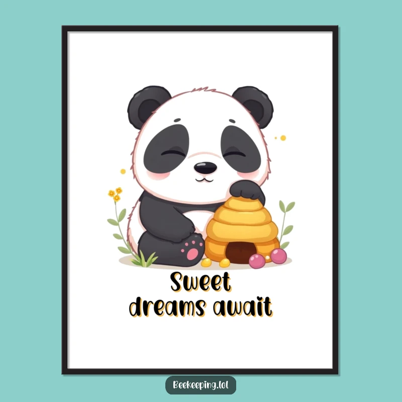 Funny Panda Beehive Digital Print: Sleepy Cub Art for Instant Calm