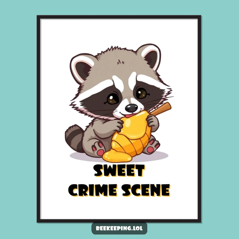 Funny Raccoon Honey Heist Digital Print: Hilarious Bandit Art for Your Walls