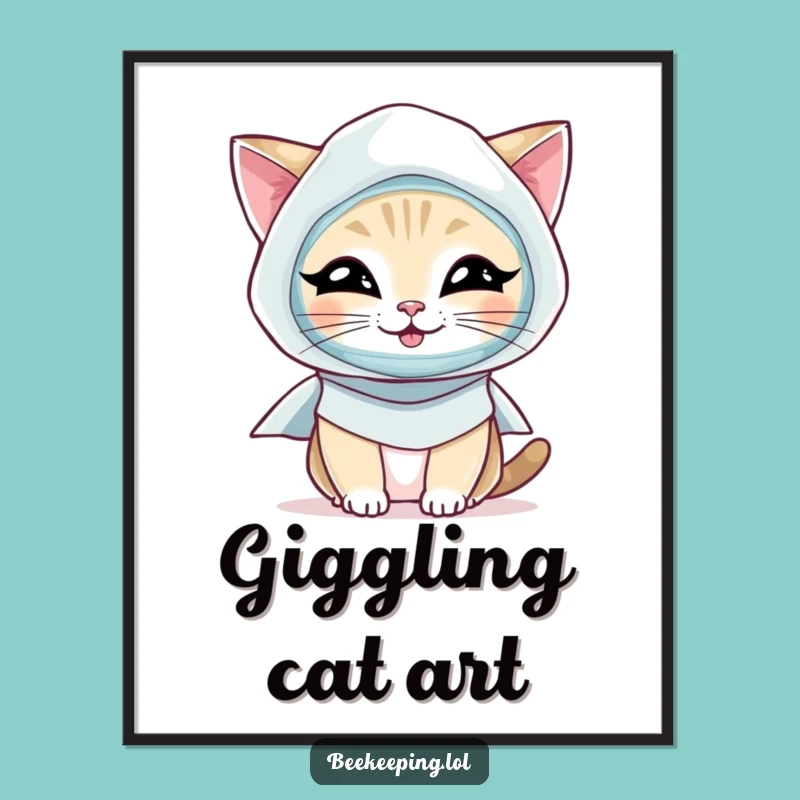 Funny Cat Beekeeper Digital Art: Giggling Cat Print Gift!
