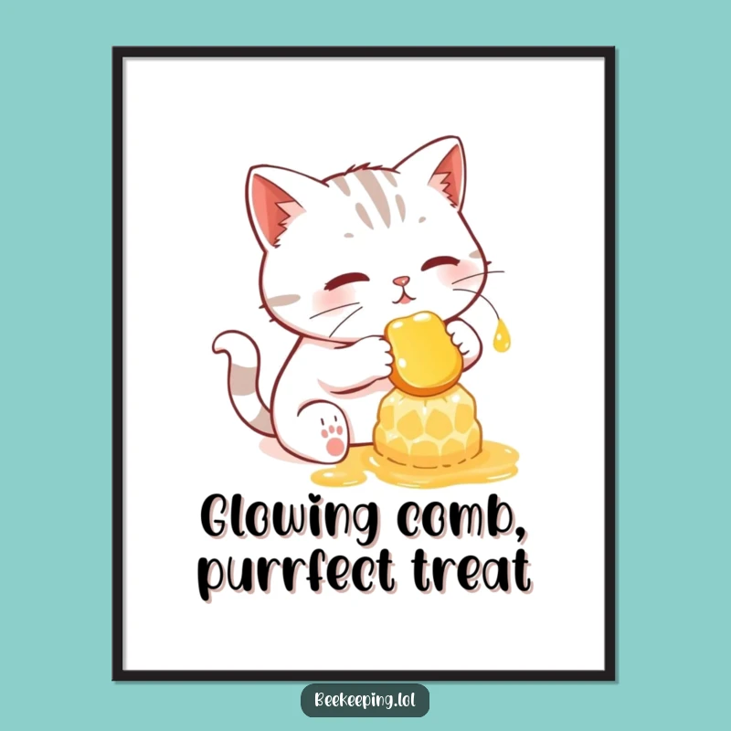 Funny Cat Honey Comb Digital Art: Instant Feline Art Download Gift