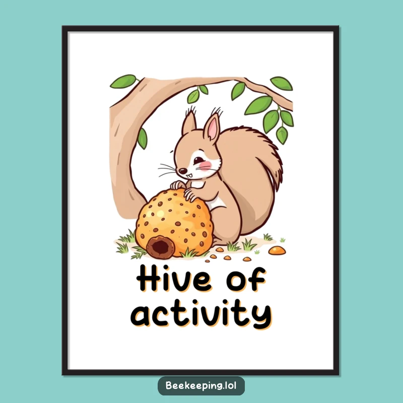 Funny Squirrel Hive Digital Art - Beekeeper Print - Humorous Woodland Decor