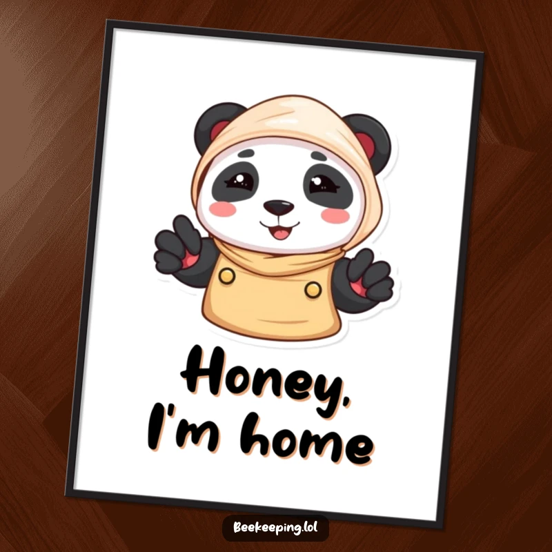 Funny Panda Beekeeper Digital Art: A smiling panda in a beekeeper veil, a charming and downloadable piece.
