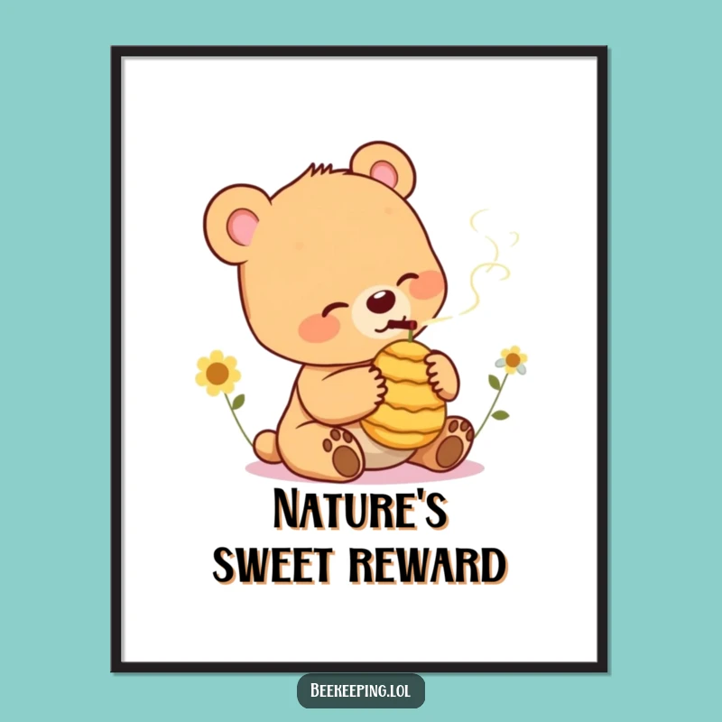 Funny Bear Cub Smoking Beehive Digital Art: Instant Cool Vibes for Your Walls, A Unique Funny Gift!