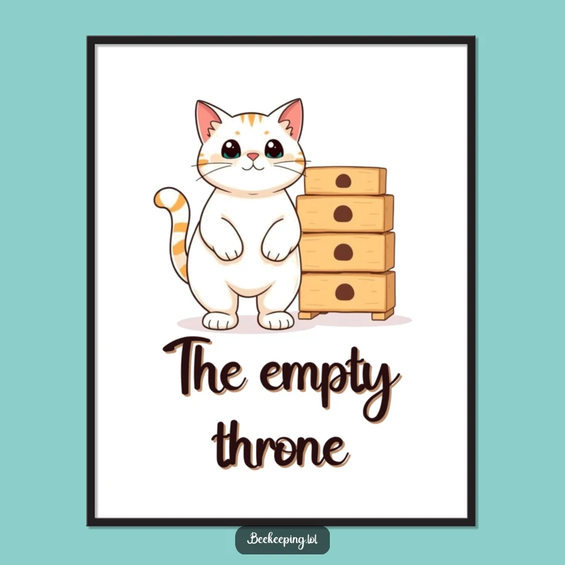 Funny Cat Beekeeper Digital Art: Proud Feline Print, Empty Hives Humor