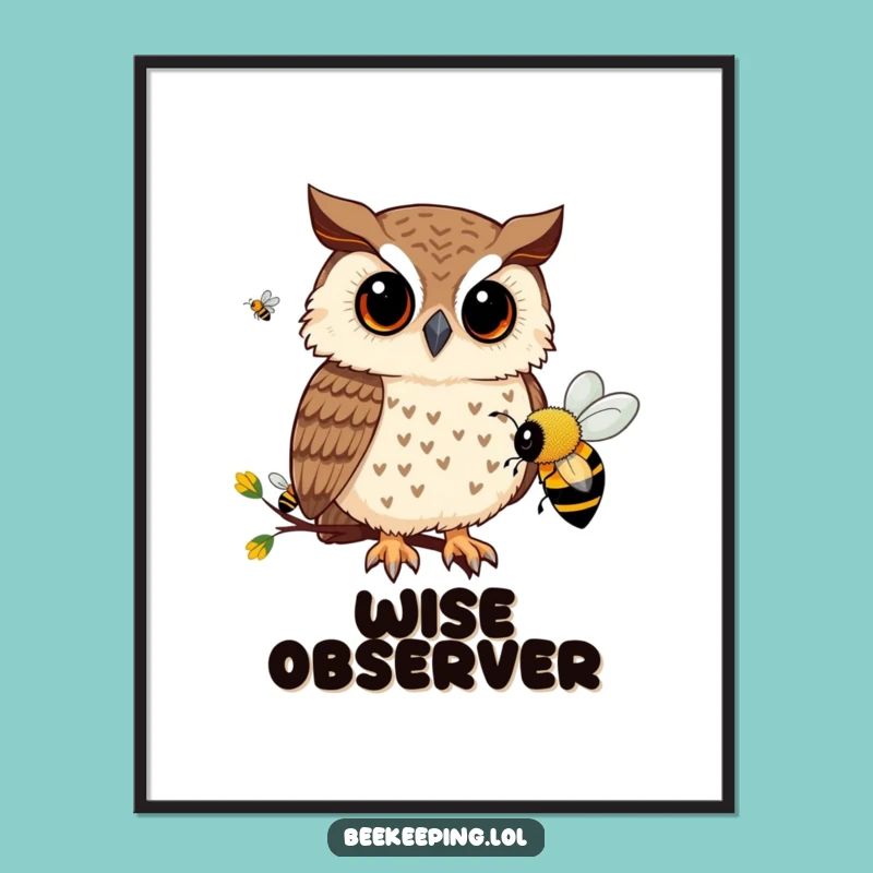 Funny Owl Bee Digital Art: Curious Owl Decor, Charming Funny Gift